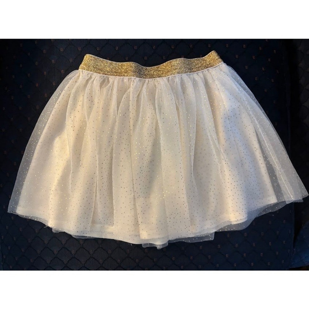 Holiday Time Girls 4T White Tulle Tutu Skirt Gold Glitter Polka Dot Holiday